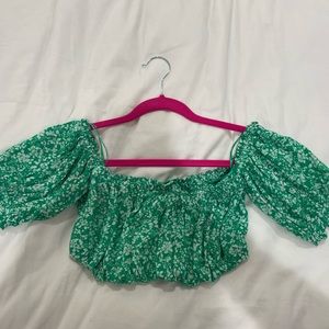 Zara off the shoulder green top size small.